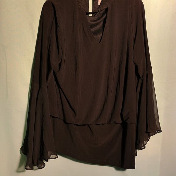 Elegant Black Chiffon Blouse – Draped Front & Flowy Sleeves – Size XL - Picture 2 of 5